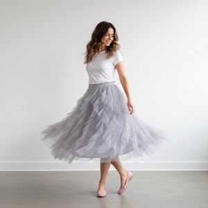 Balletcore Fairy Ruffle Tulle Maxi Skirt Layered 22/24 Gray Purple NWT Chiffon